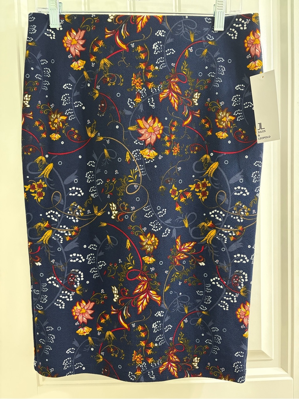 NWT Jules & Leopold Navy Floral Pencil Skirt Yellow Red Blooms S Fall Floral - Picture 5 of 10